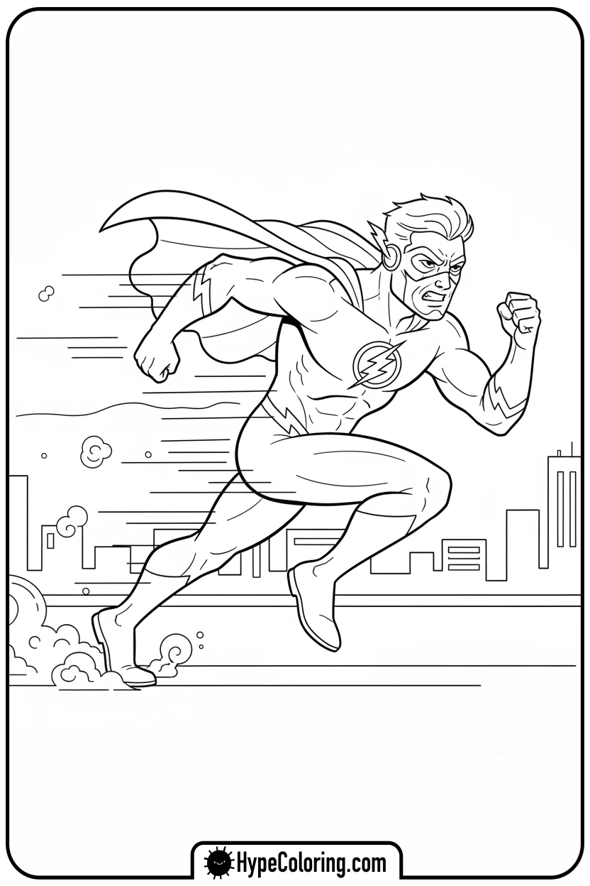 superhero-running-with-speed-trail - super hero color page
