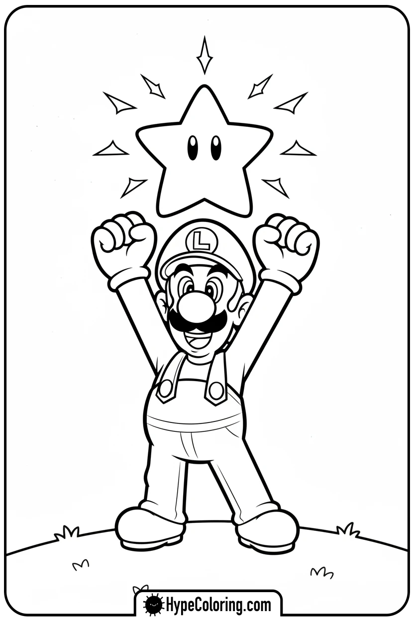luigi-holding-a-super-star - coloring pages of super mario bros