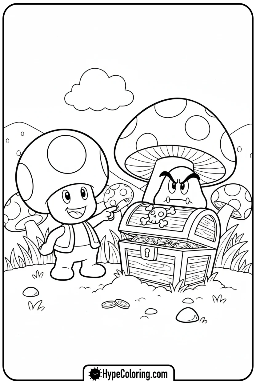 toad-finding-treasure - coloring pages of super mario bros