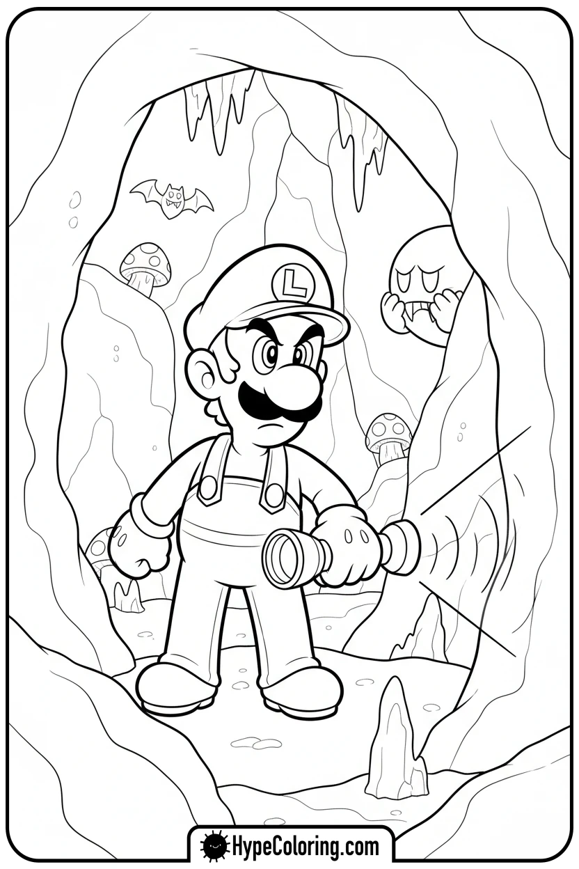 luigi-exploring-cave - coloring pages of super mario bros