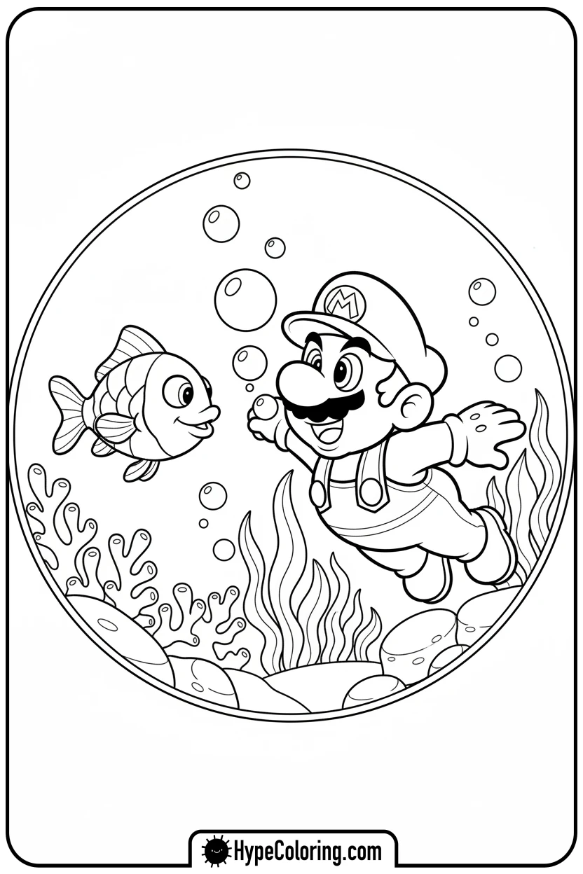 mario-swimming-underwater - coloring pages of super mario bros