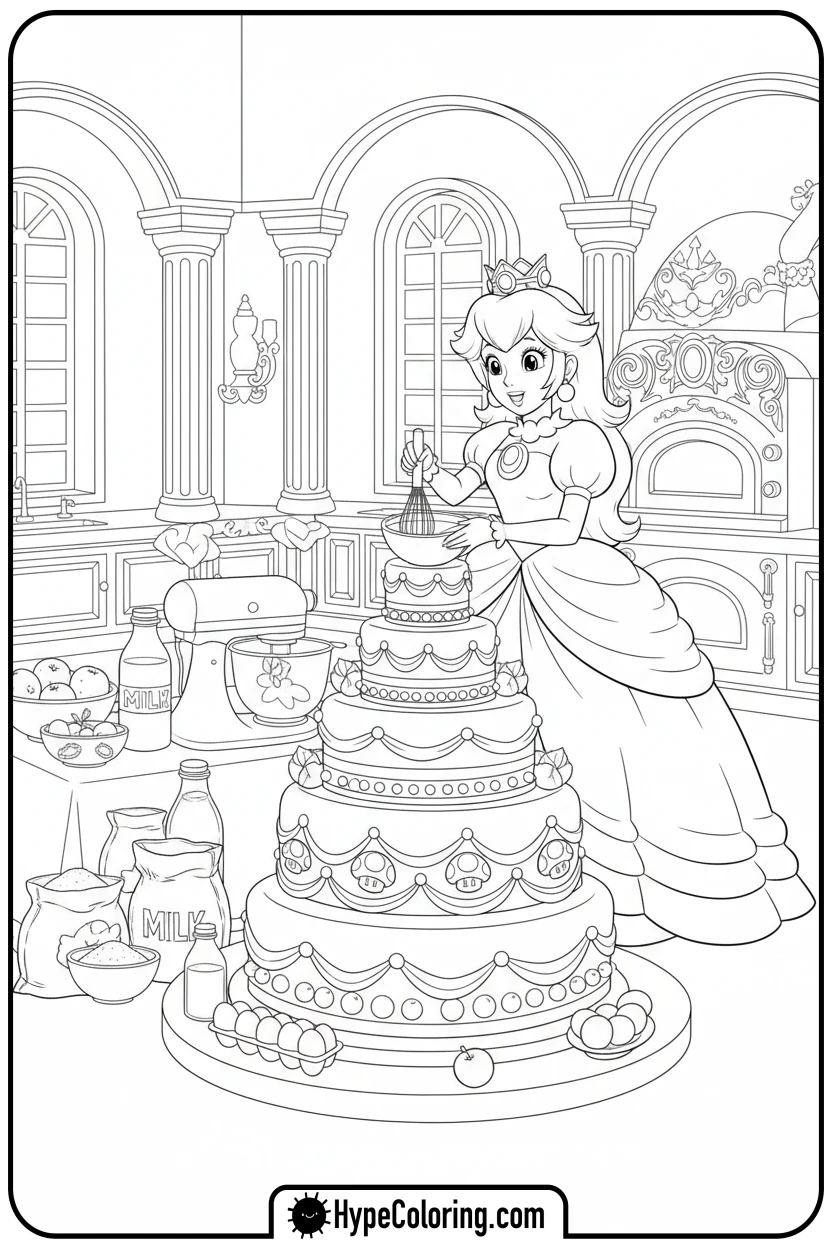 peach-baking-cake - coloring pages of super mario bros