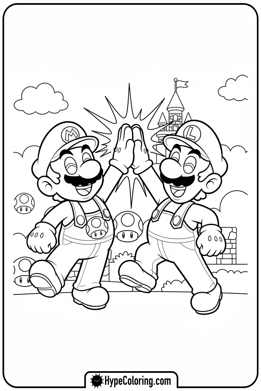 mario-and-luigi-high-fiving - coloring pages of super mario bros