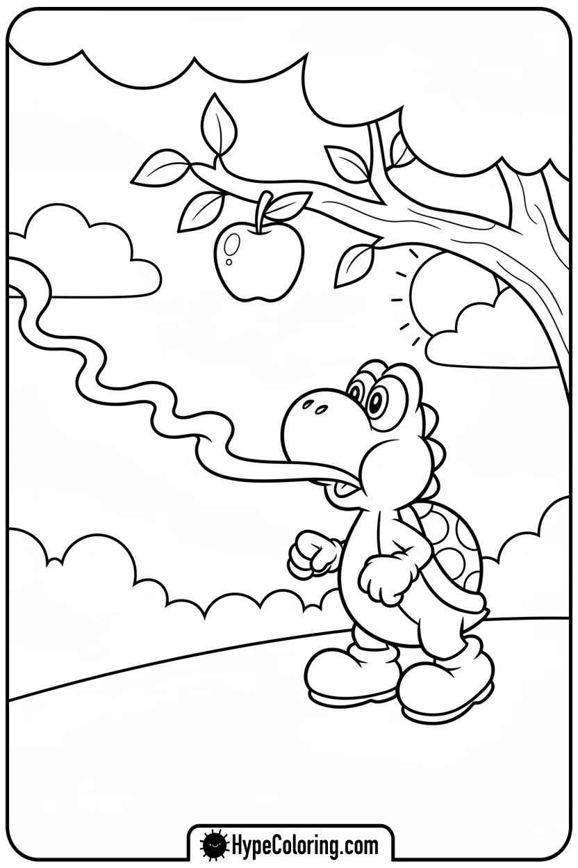 yoshi-catching-apple - coloring pages of super mario bros