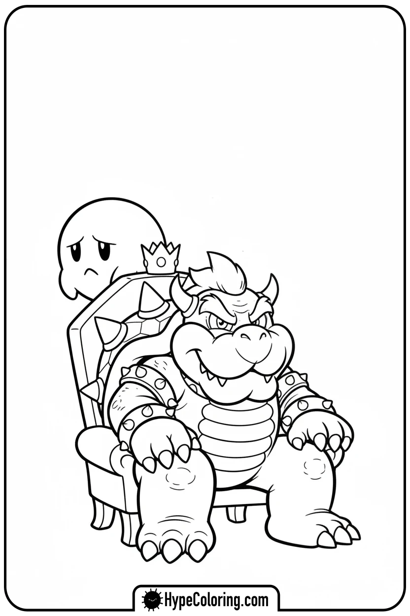 bowser-on-throne-with-boo - coloring pages of super mario bros