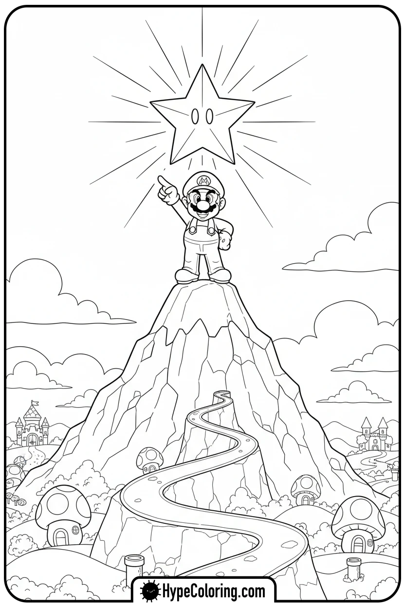 mario-on-mountaintop - coloring pages of super mario bros