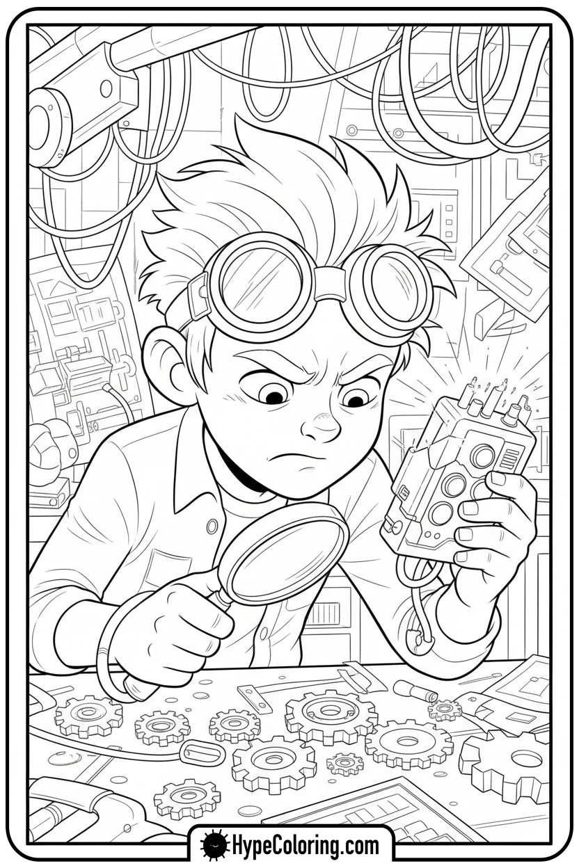 Click to download PDF sparks-with-new-gadget - free printable super kitties coloring pages
