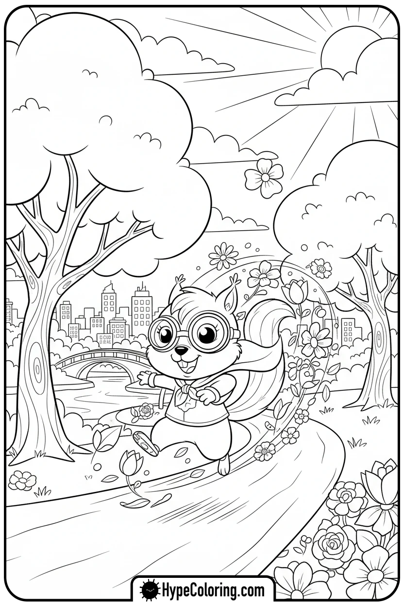 Click to download PDF bitsy-speeding-through-park - free printable super kitties coloring pages