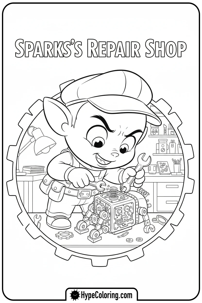Click to download PDF sparks-fixing-toy-robot - free printable super kitties coloring pages