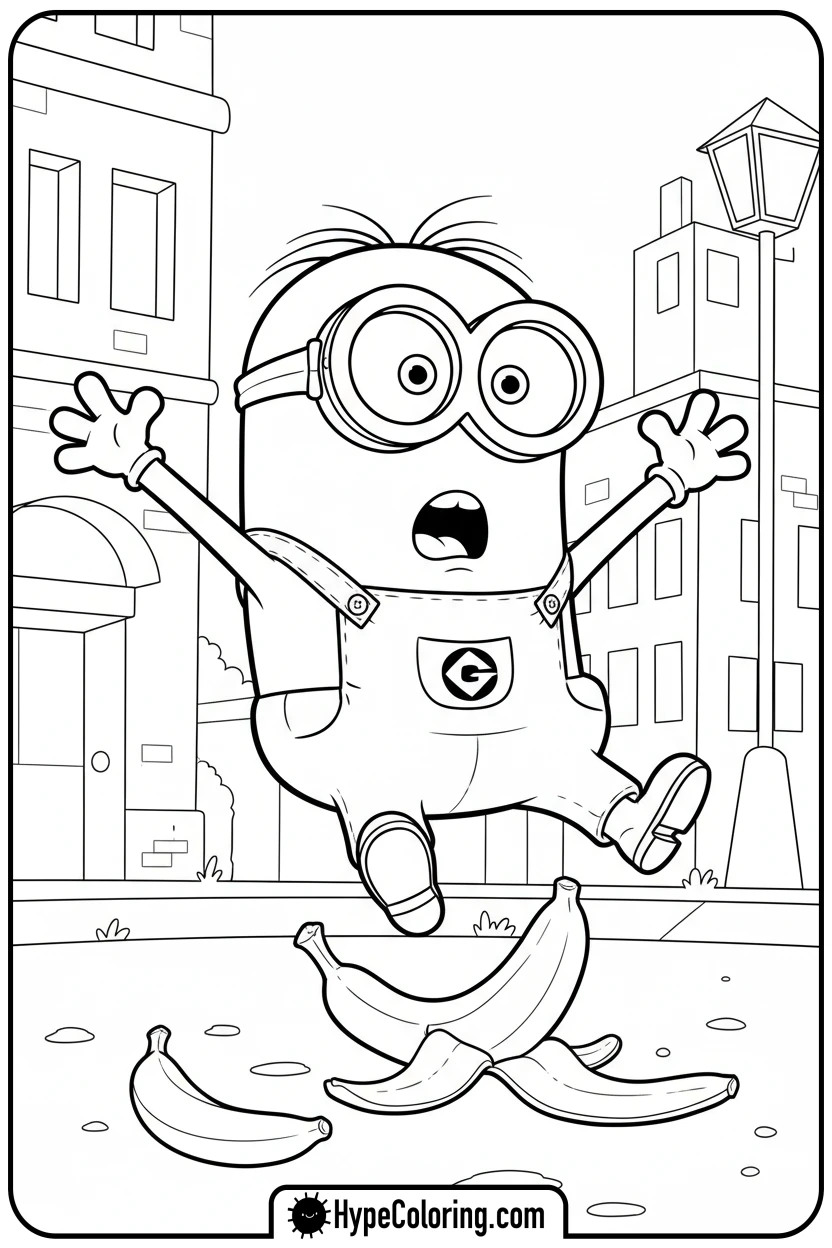 minion-slipping-on-banana-peel - minion coloring pages