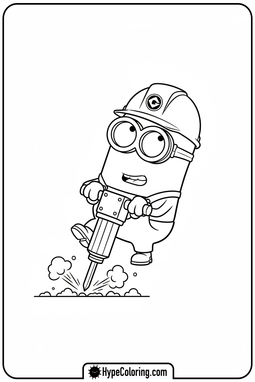 minion-with-jackhammer - minion coloring pages