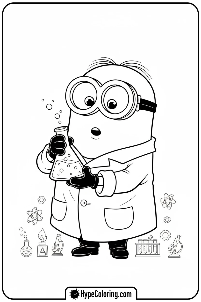 minion-in-lab-with-beaker - minion coloring pages