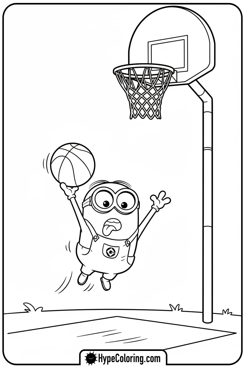 minion-trying-to-dunk-basketball - minion coloring pages