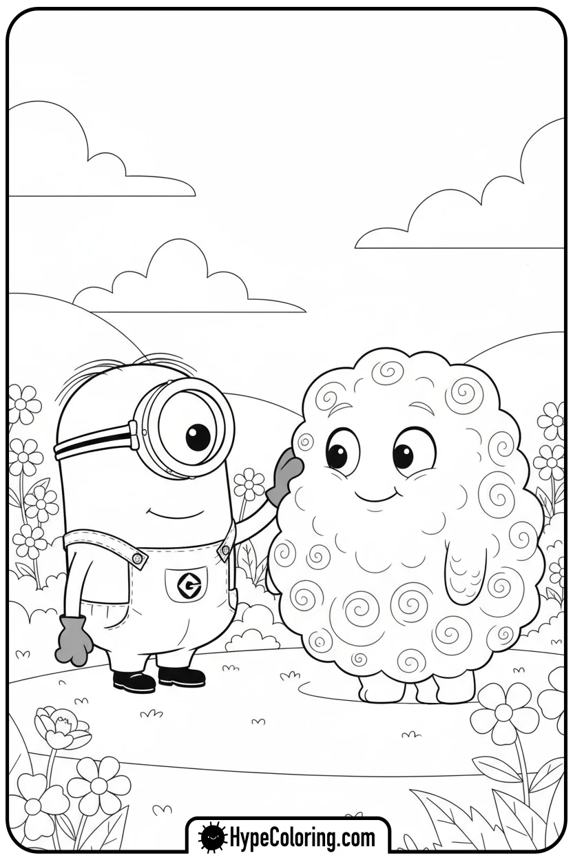 minion-petting-fluffy-creature - minion coloring pages