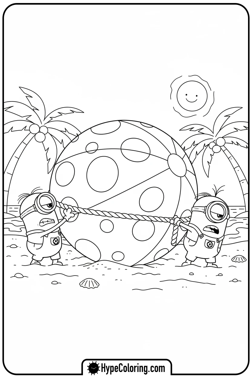 two-minions-moving-beach-ball - minion coloring pages