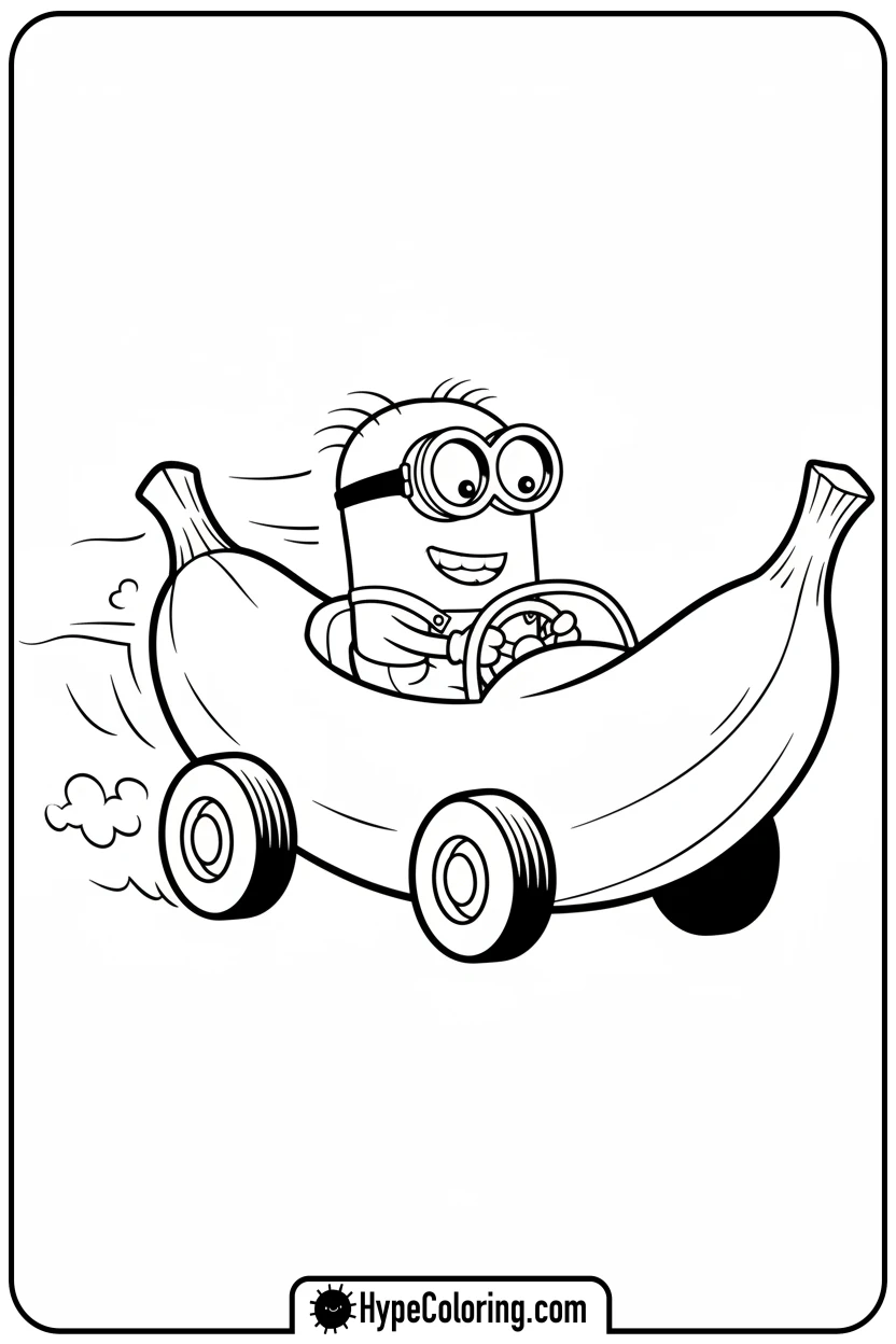 minion-driving-banana-car - minion coloring pages