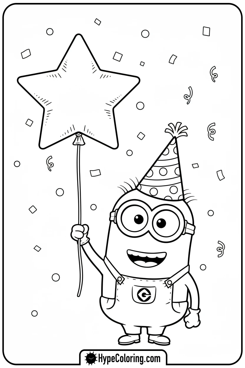 minion-with-balloon-and-party-hat - minion coloring pages