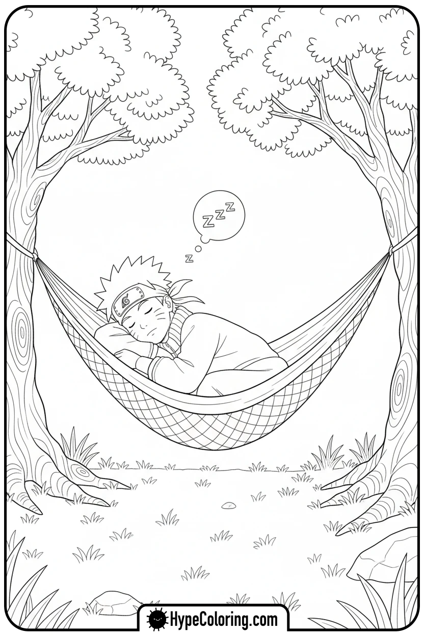 naruto-sleeping-in-hammock - naruto coloring pages