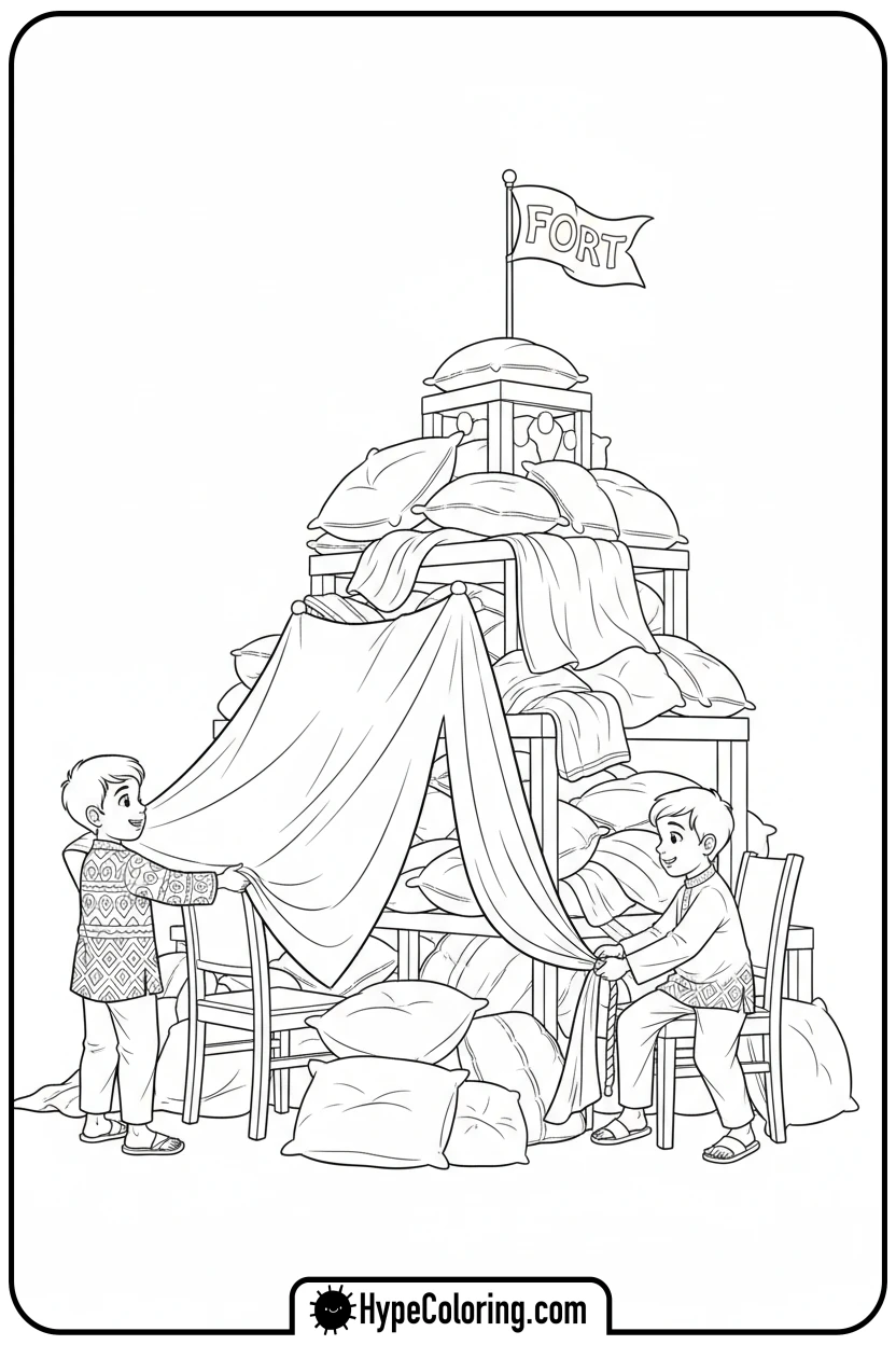Click to download PDF saja-boys-building-fort - saja boys coloring pages