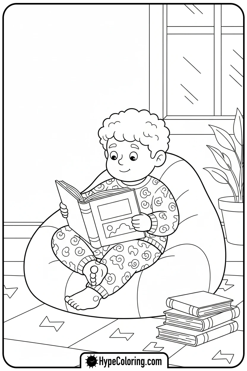 Click to download PDF saja-boy-reading-book - saja boys coloring pages