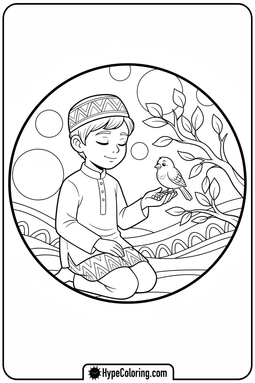 Click to download PDF saja-boy-feeding-birds - saja boys coloring pages