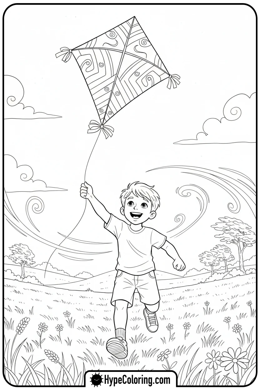 Click to download PDF saja-boy-flying-kite - saja boys coloring pages