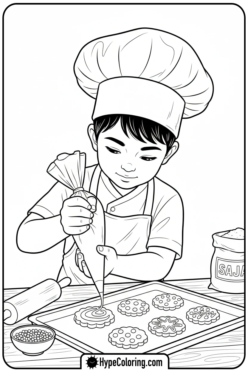 Click to download PDF saja-boy-baking-cookies - saja boys coloring pages