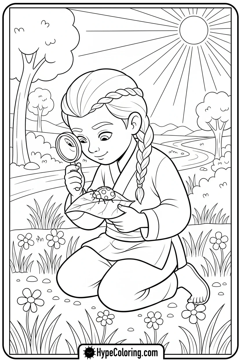 Click to download PDF saja-boy-observing-ladybug - saja boys coloring pages