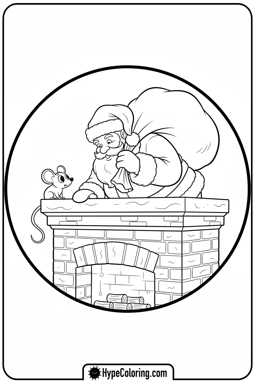Click to download PDF santa-climbing-down-chimney - santa claus coloring pages