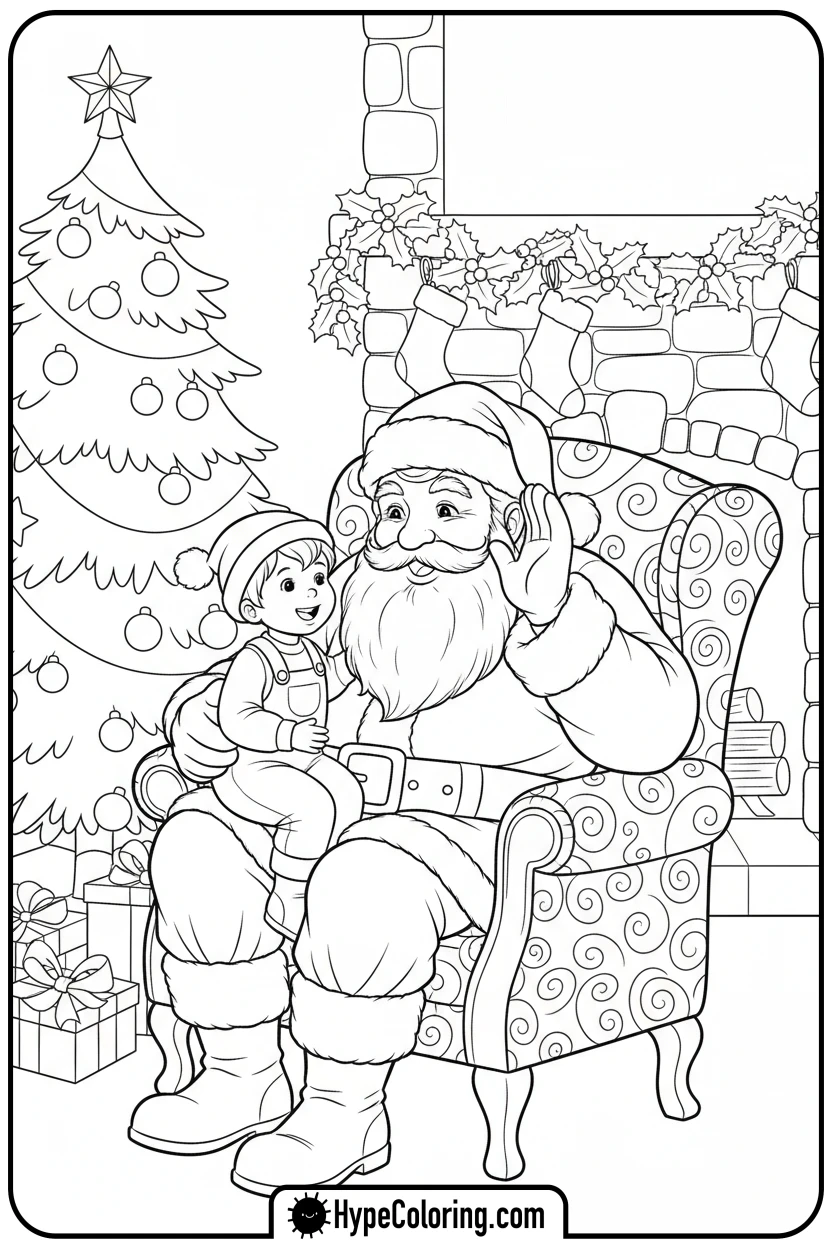 Click to download PDF santa-with-child-on-lap - santa claus coloring pages