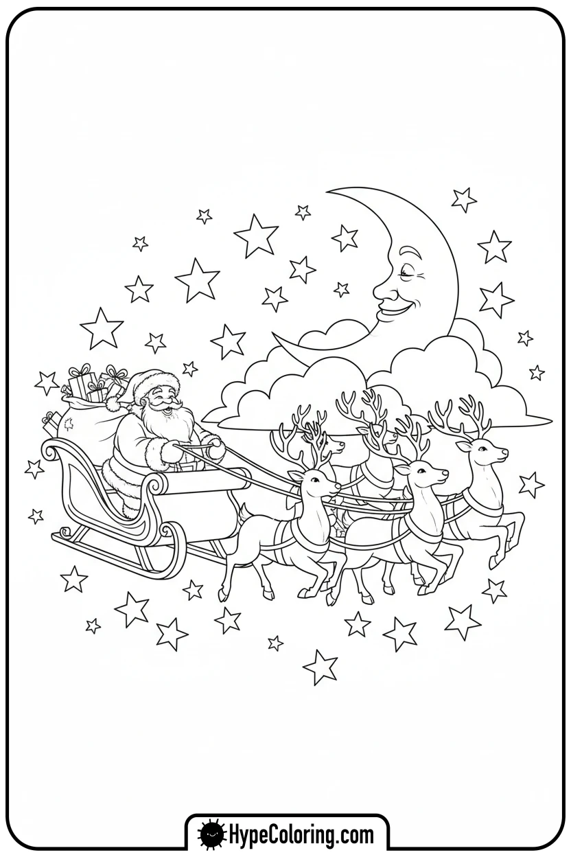 Click to download PDF santa-flying-sleigh - santa claus coloring pages