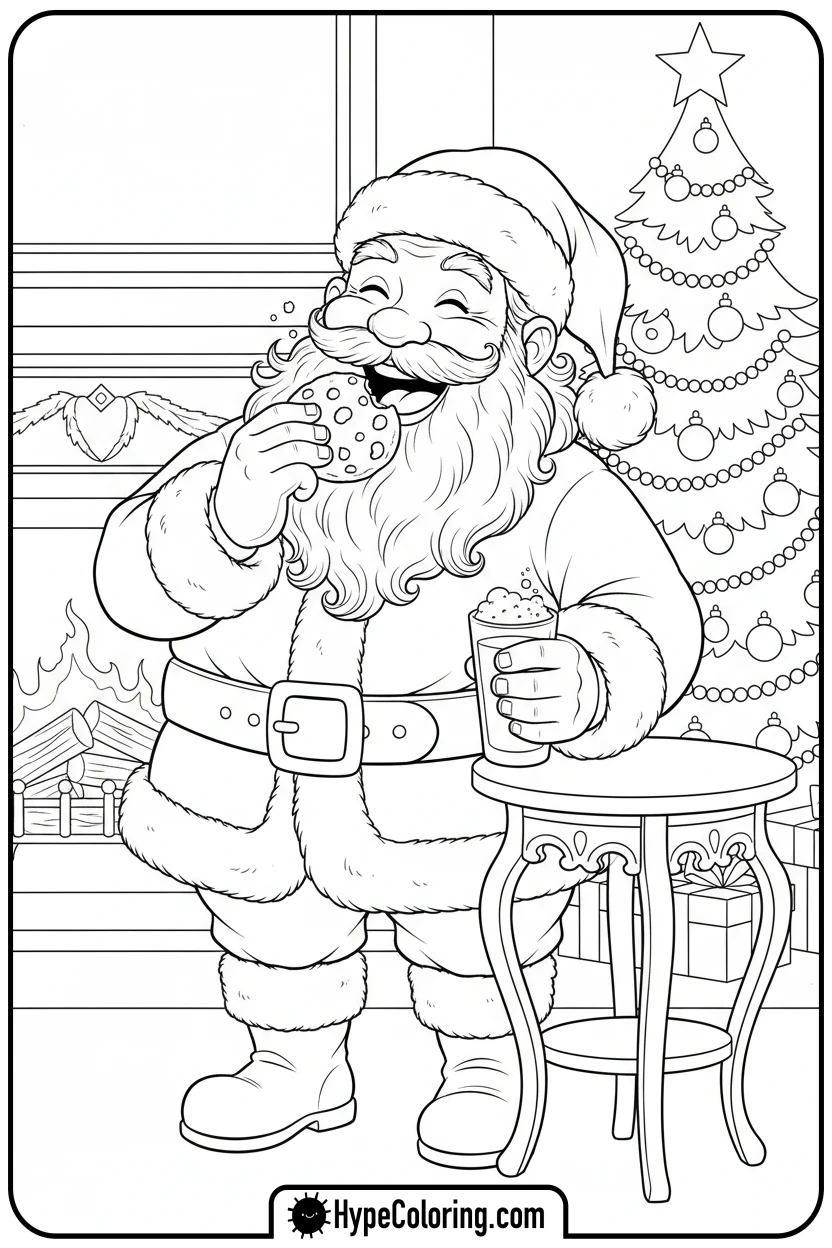 Click to download PDF santa-eating-cookies-and-milk - santa claus coloring pages