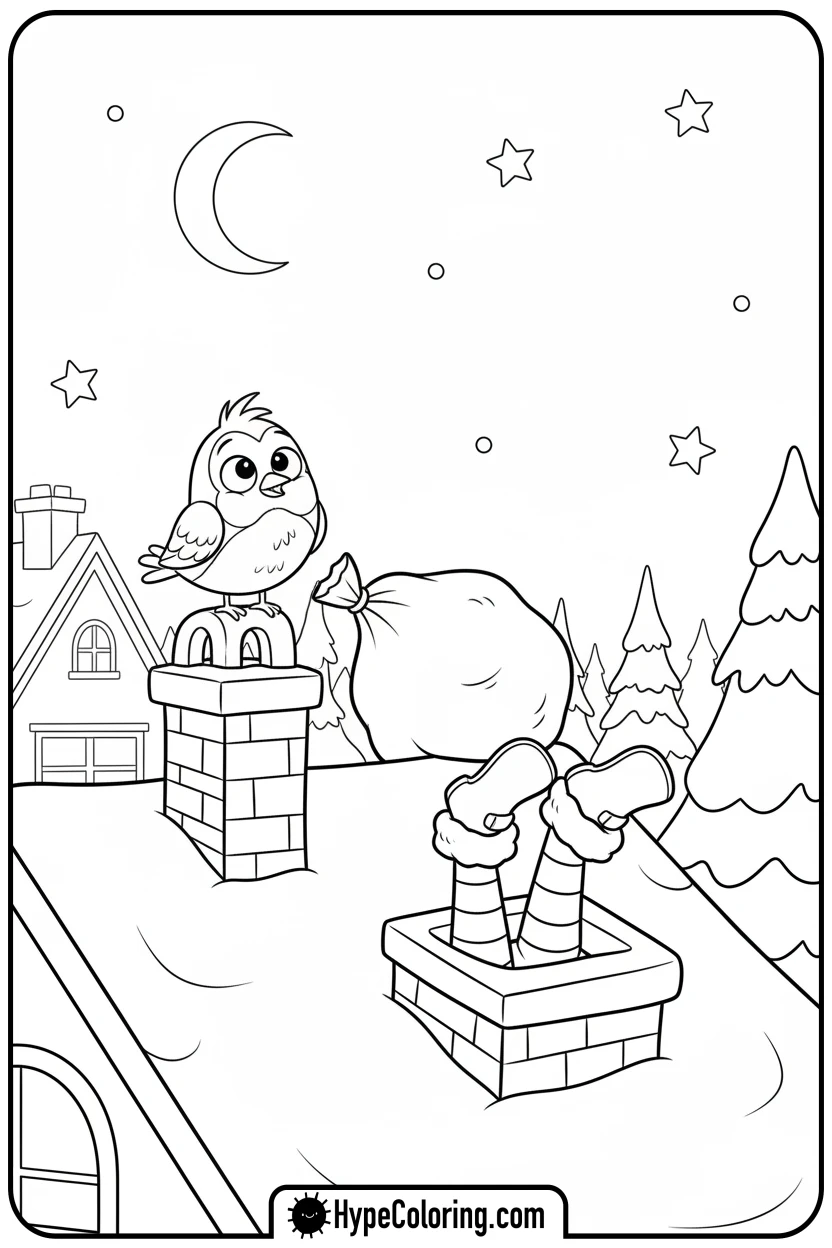 Click to download PDF santa-stuck-in-chimney - santa claus coloring pages