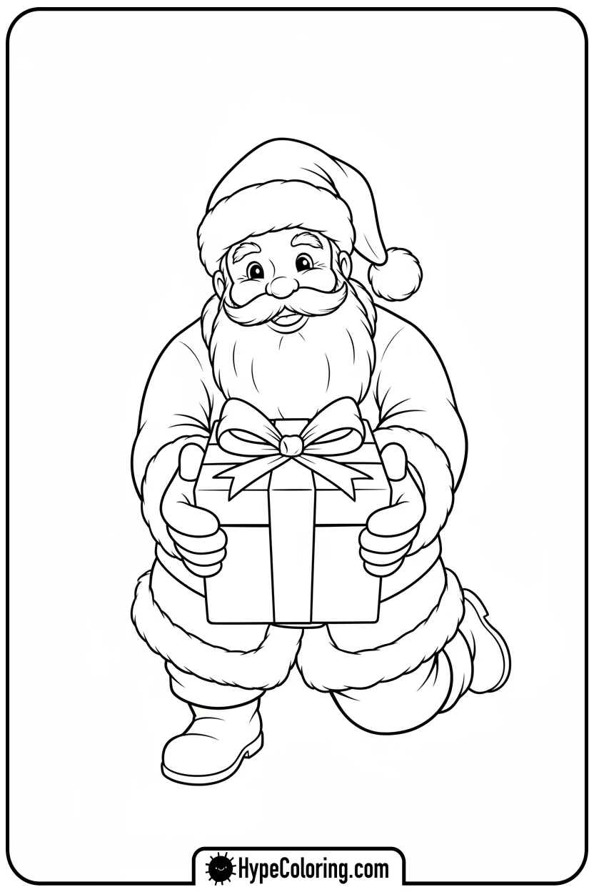 Click to download PDF santa-giving-a-gift - santa claus coloring pages