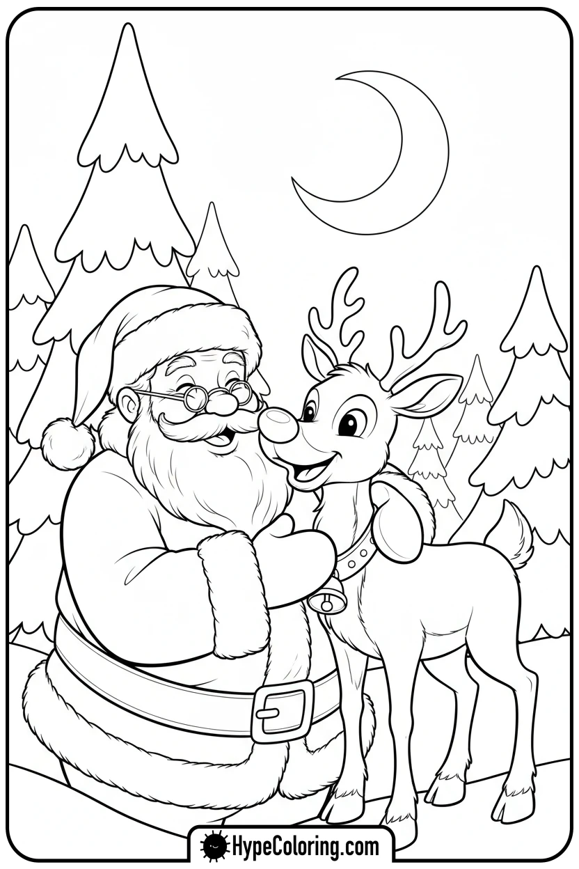 Click to download PDF santa-hugging-reindeer - santa claus coloring pages