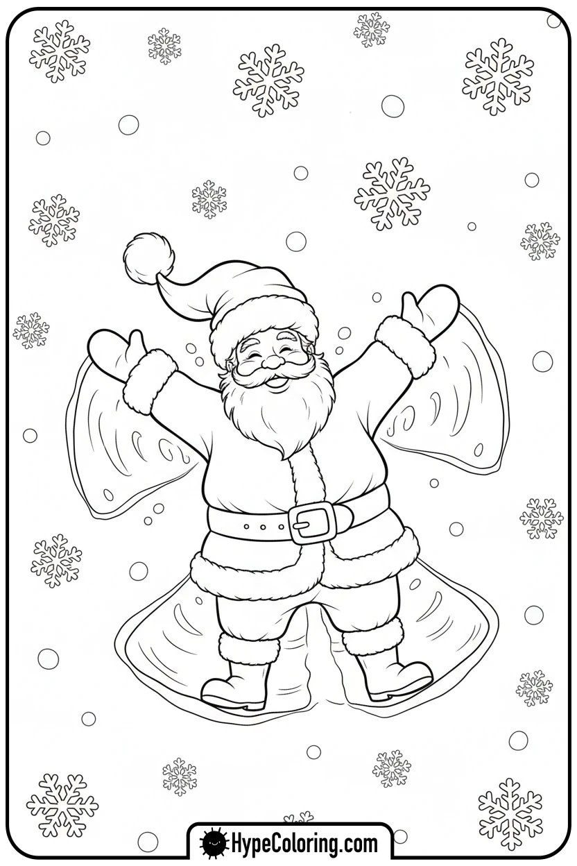 Click to download PDF santa-making-a-snow-angel - santa claus coloring pages