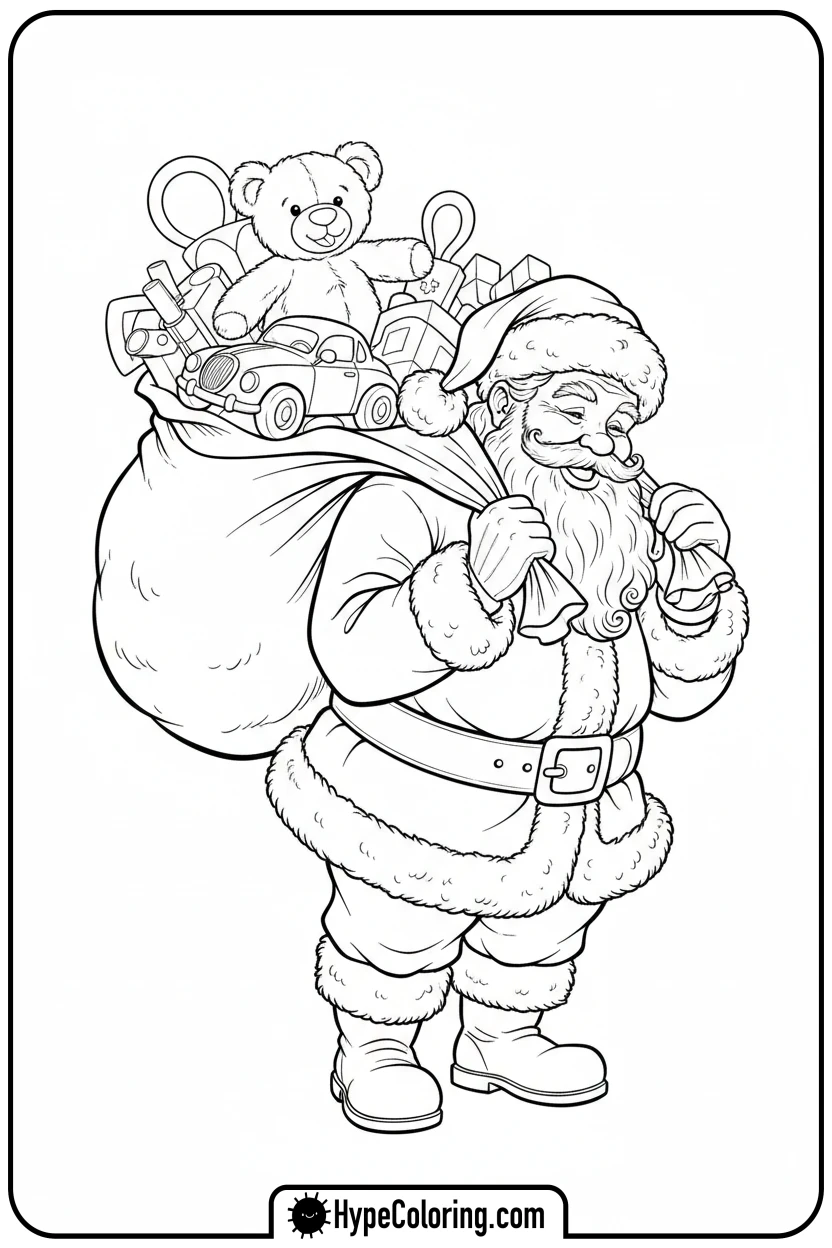 Click to download PDF santa-with-large-toy-sack - santa claus coloring pages