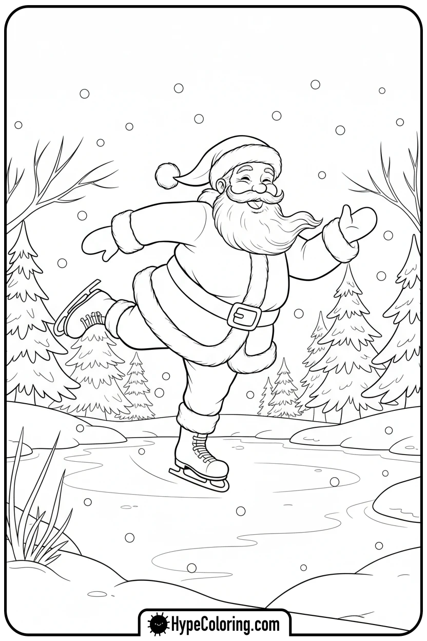 Click to download PDF santa-ice-skating - santa claus coloring pages