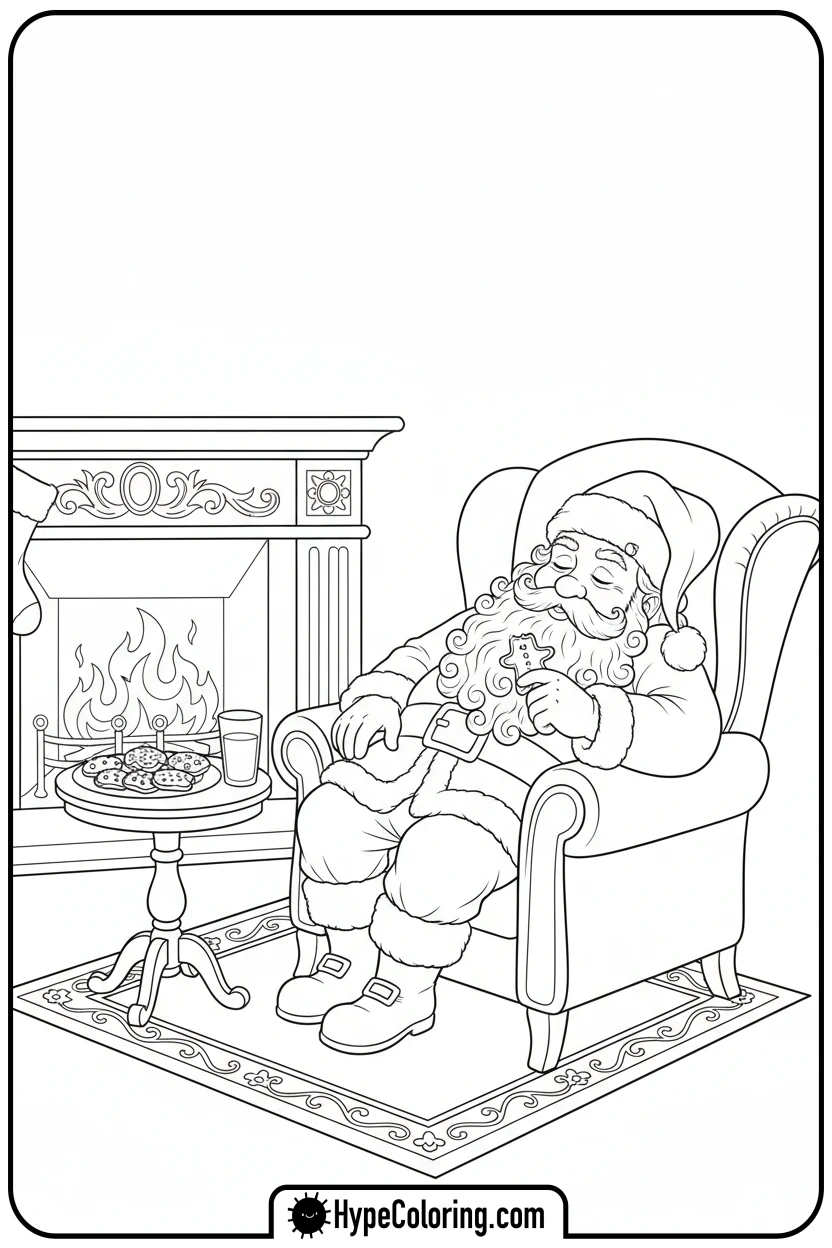 Click to download PDF santa-sleeping-in-armchair - santa claus coloring pages