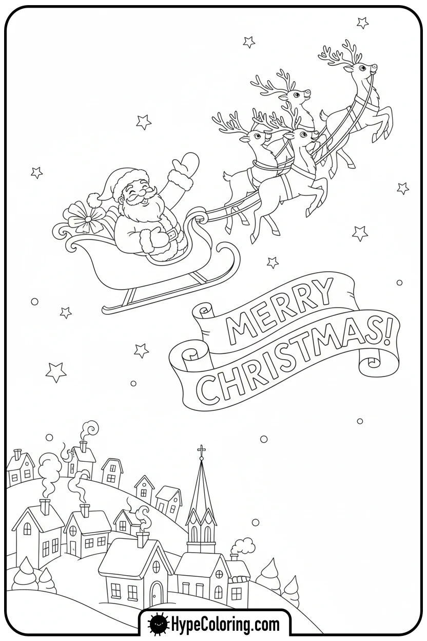 Click to download PDF santa-waving-from-sleigh - santa claus coloring pages
