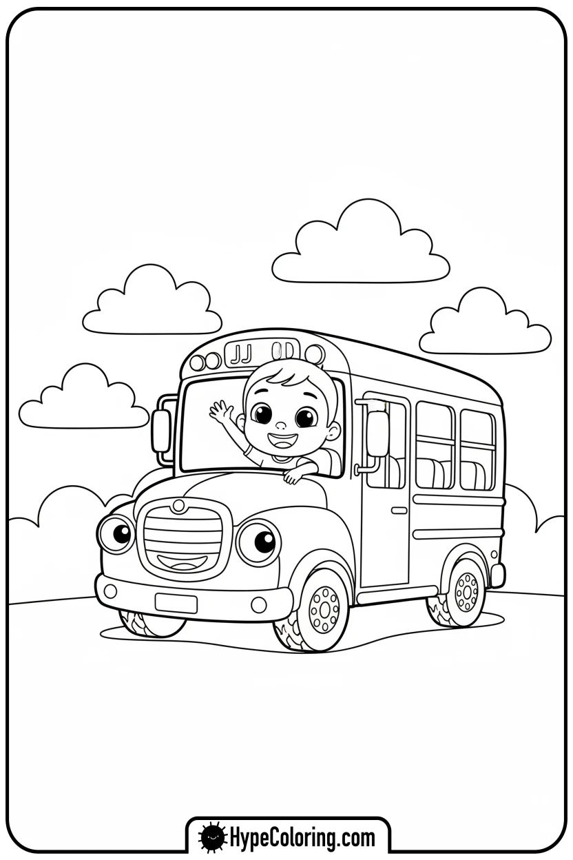 jj-waving-from-school-bus - cocomelon coloring pages