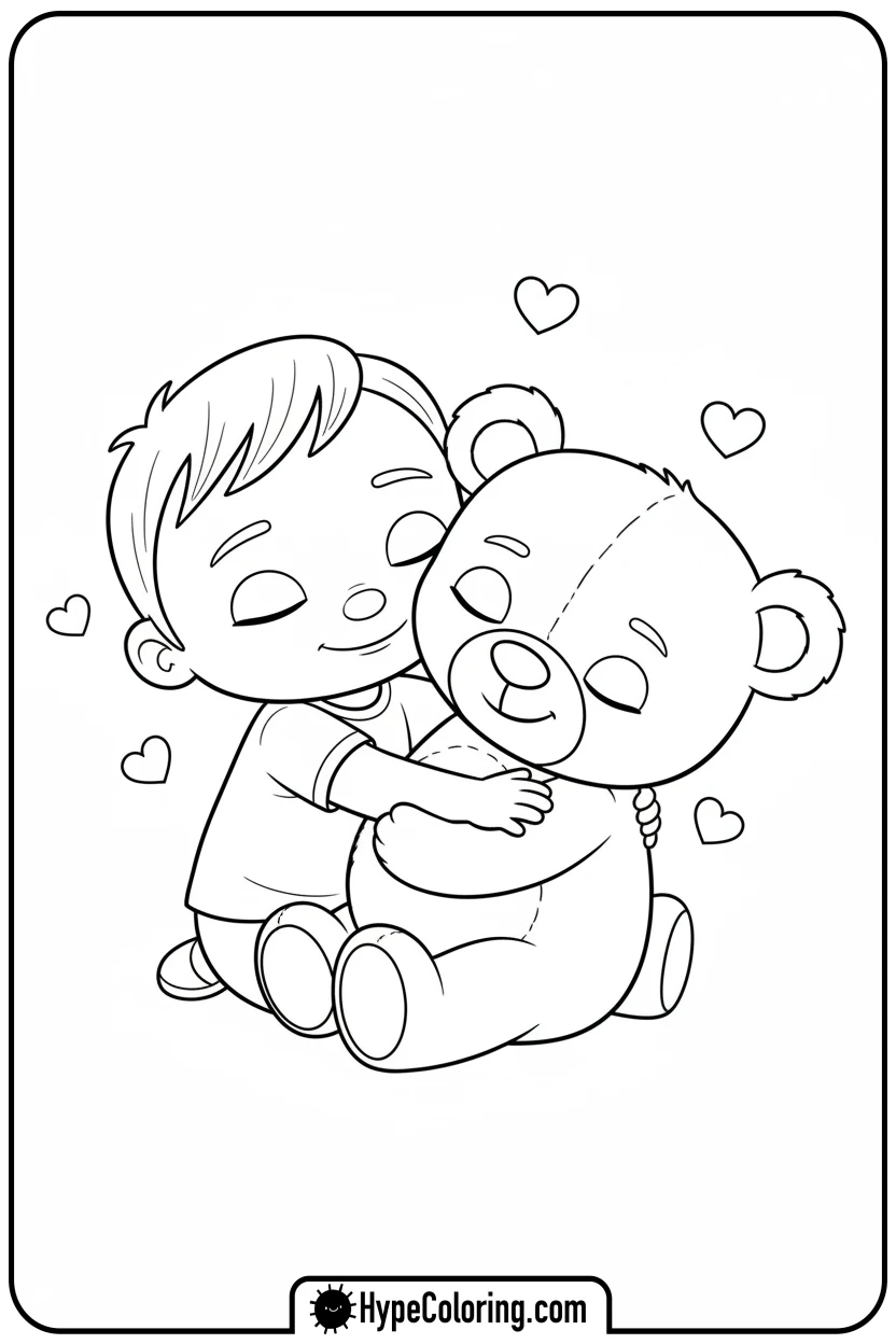 jj-hugging-teddy-bear - cocomelon coloring pages
