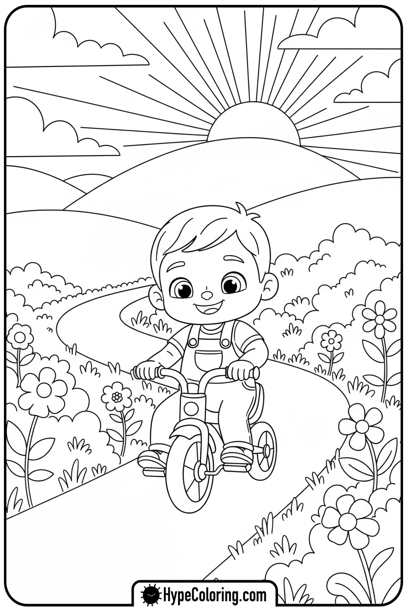 jj-riding-tricycle - cocomelon coloring pages