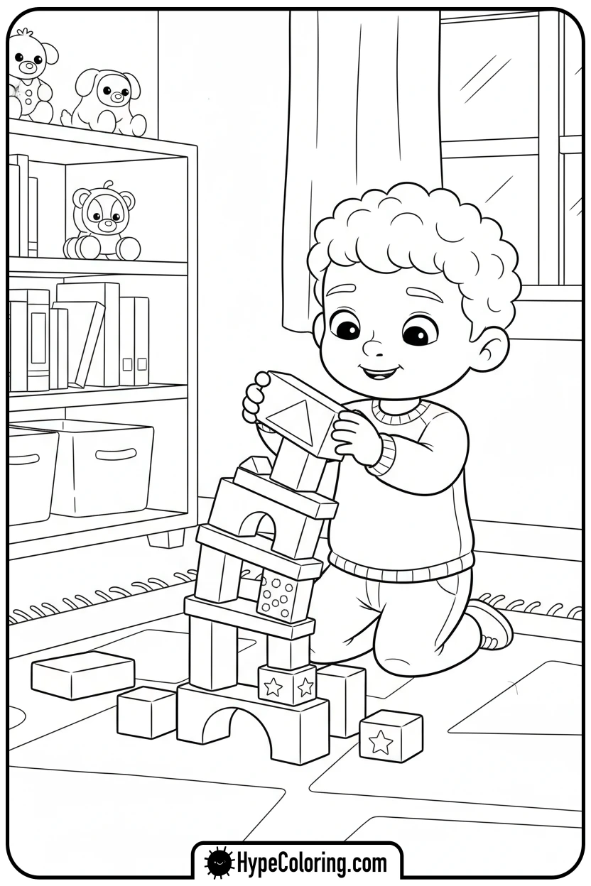 jj-building-with-blocks - cocomelon coloring pages