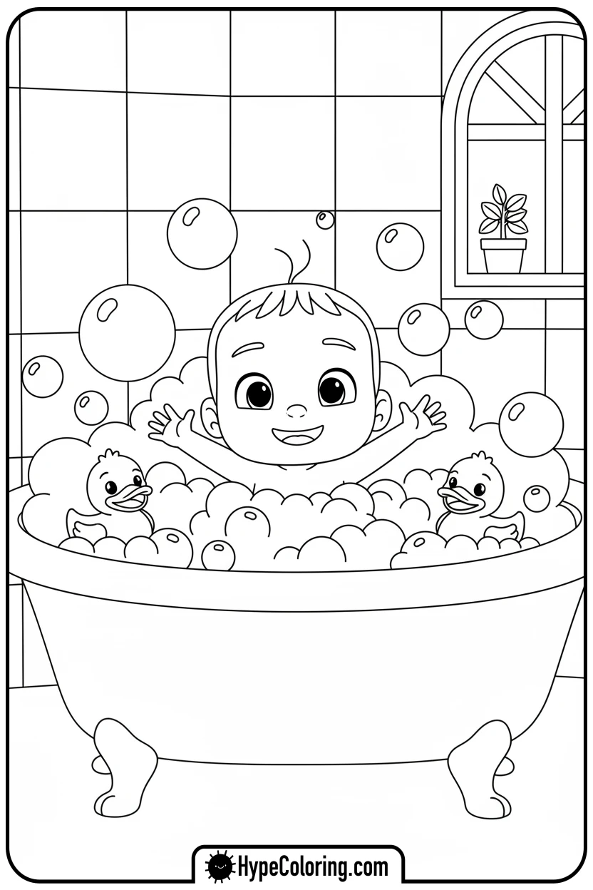 jj-in-bubble-bath - cocomelon coloring pages