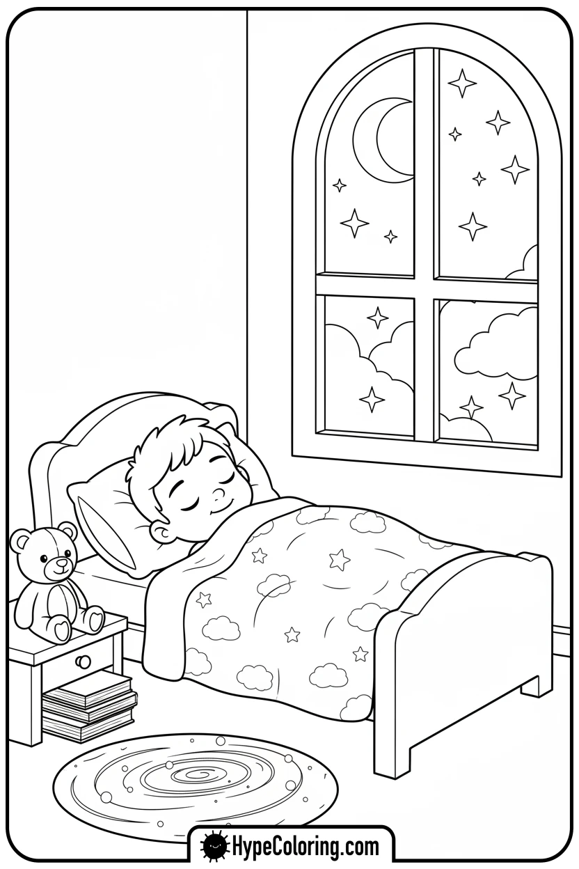 jj-sleeping-in-bed - cocomelon coloring pages