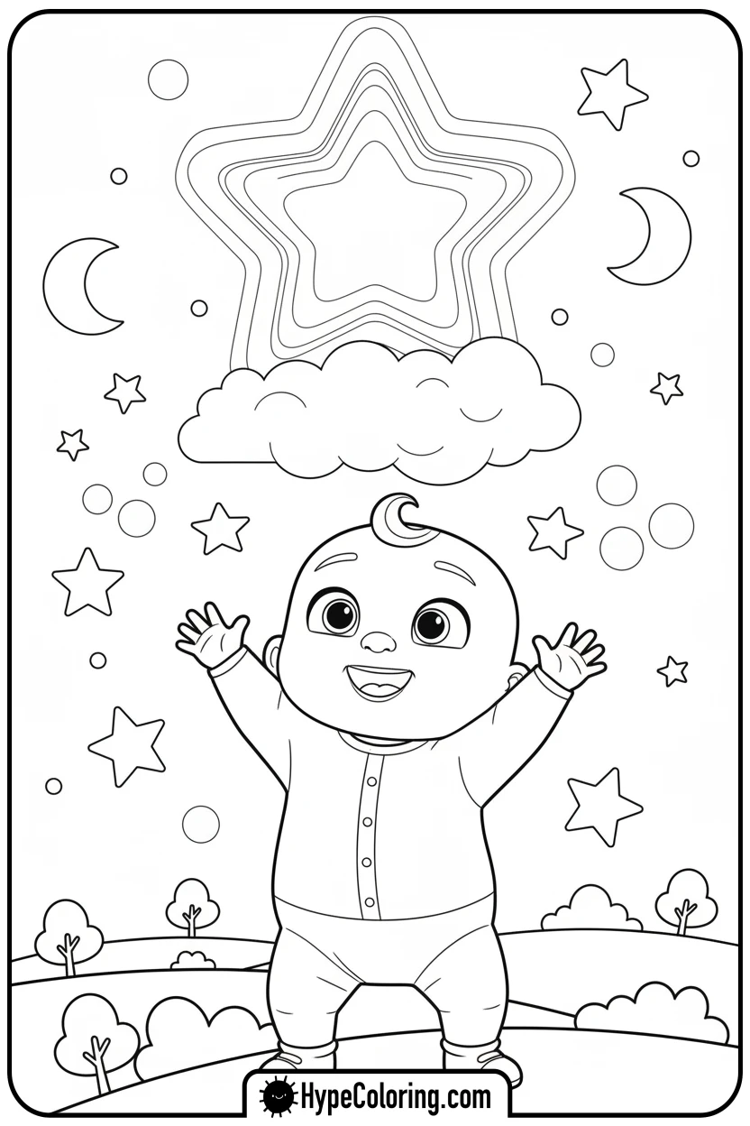 jj-reaching-for-star - cocomelon coloring pages