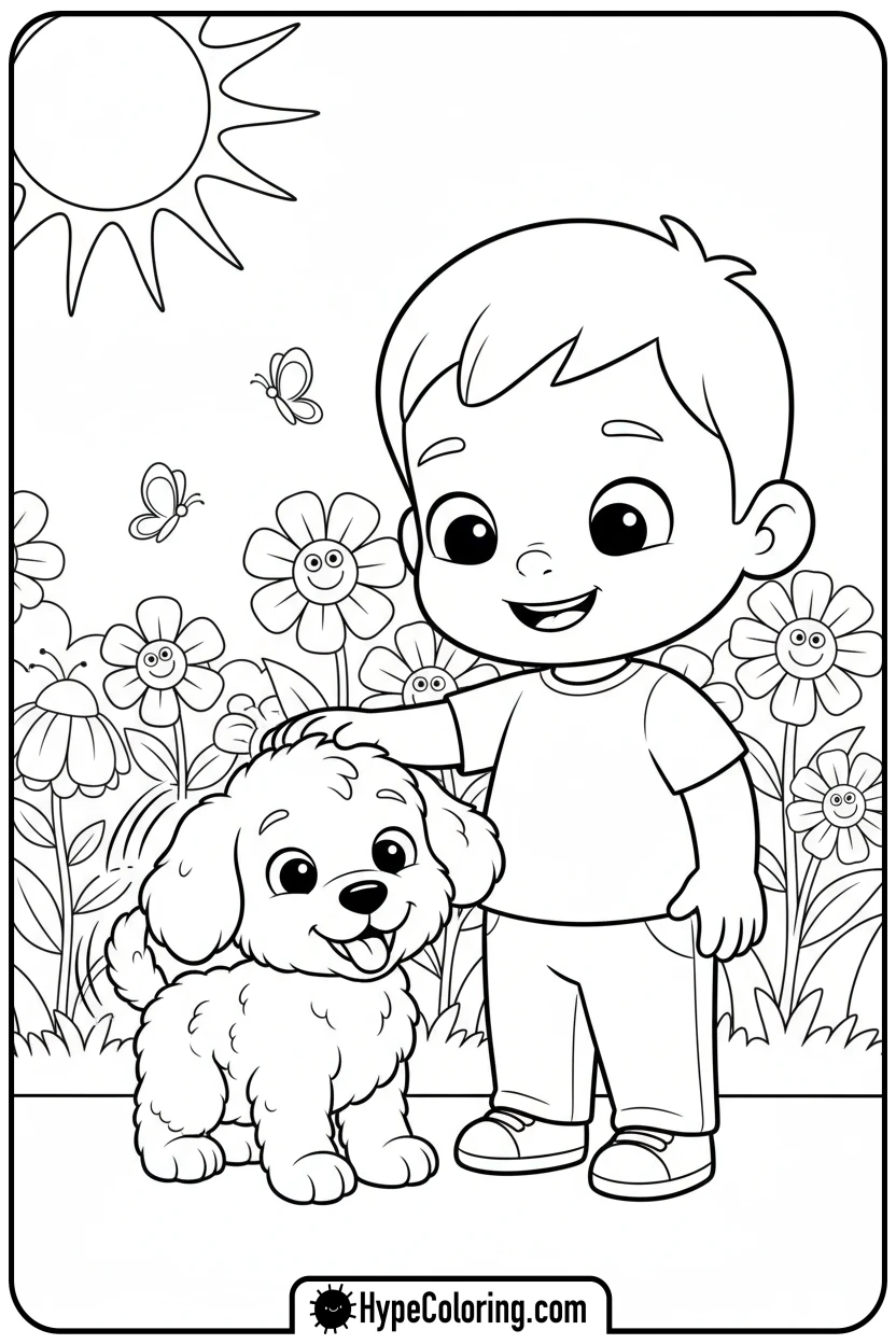 jj-petting-puppy - cocomelon coloring pages