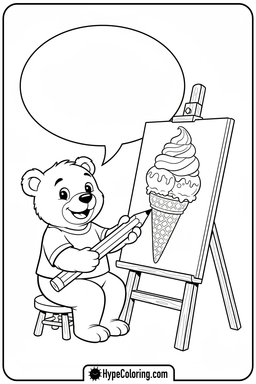 bear-sketching-ice-cream - coloring bear pages