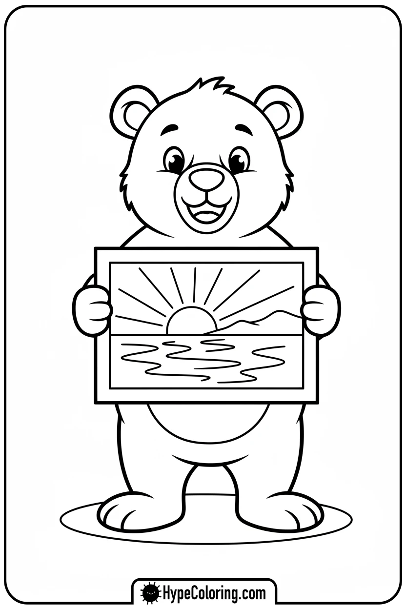 bear-with-sunset-painting - coloring bear pages